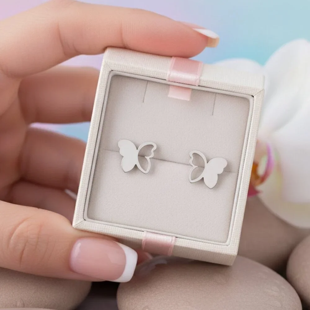 18K Gold Plated Stainless Steel Butterfly Stud Minimalist Trendy Earrings
